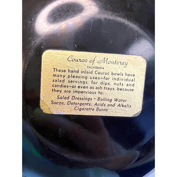 Vintage Couroc of Monterey Owl Inlay Bowl | MCM Black Resin Serving Dish 7.5" - Picture 5 of 9